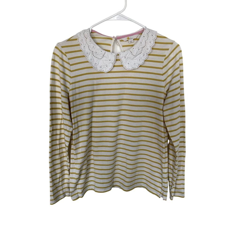 Boden top Kathleen Yellow white stripped eyelet Peter Pan collar‎ knit Top shirt - Picture 2 of 11